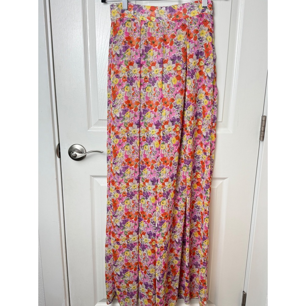 Zara Wide Leg Pants Womens M Pink Floral High Rise Pleated Flowy 2842